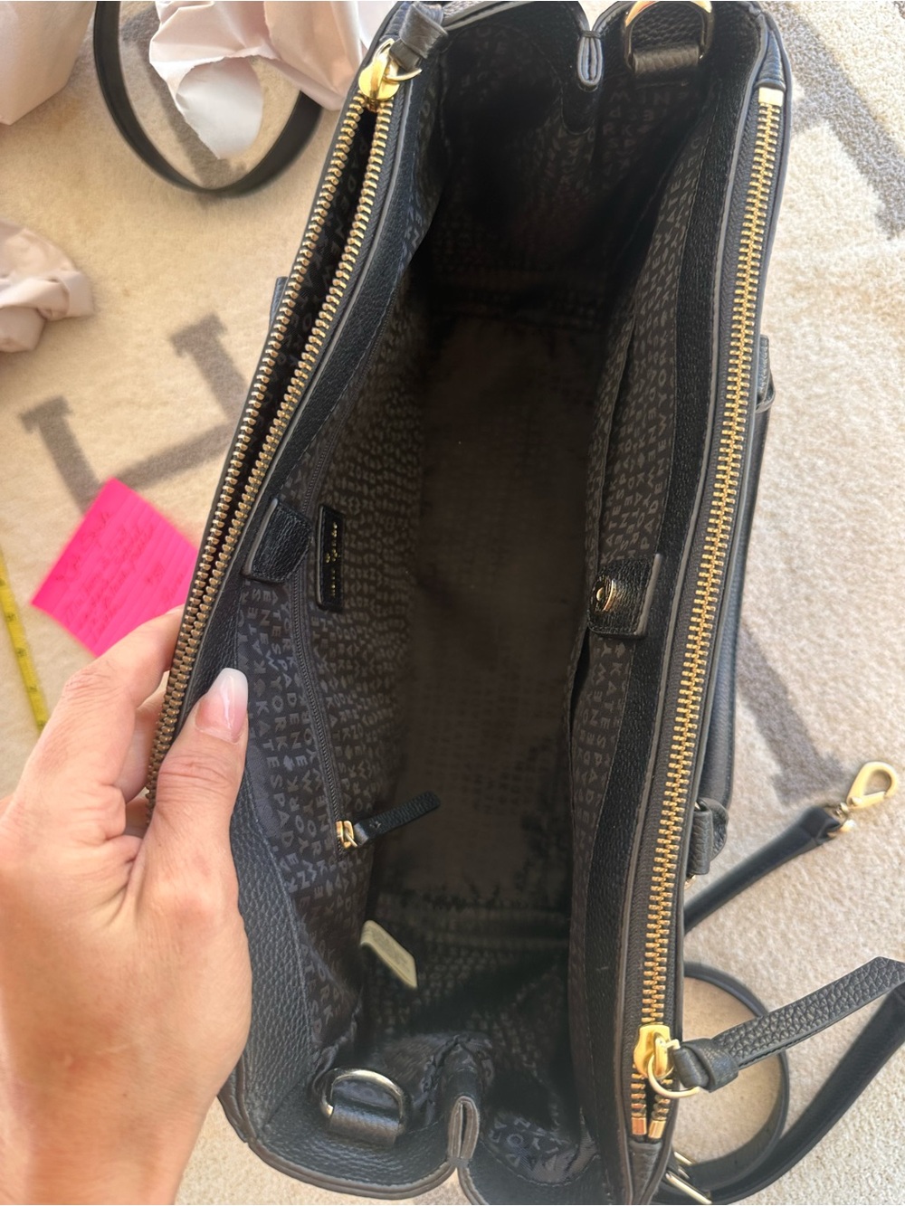 kate spade Black Pebbled Leather Satchel with Gold Logo - Picture 8 of 11